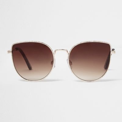 Gold tone brown lens sunglasses